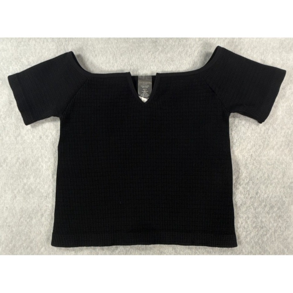 Dynamic Womens One Size Black Ribbed Off Shoulder Short Sleeve Crop Top NWT